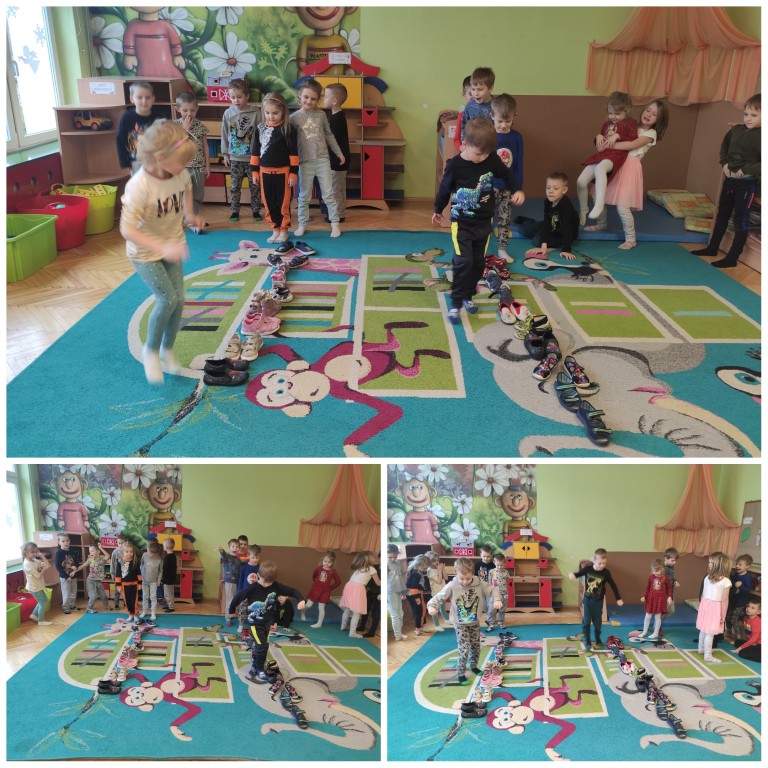  dzieci skaczące podczas zabawy ruchowej do muzyki