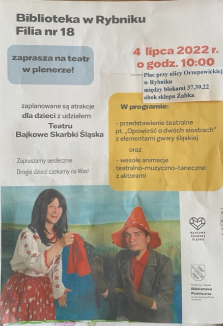 plakat z zaproszeniem na tetabryzk do biblioteki