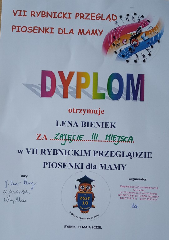 Dyplom dla Leny