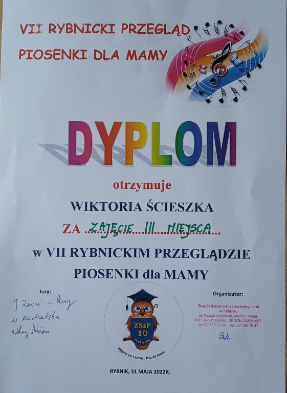 Dyplom dla Wiktorii