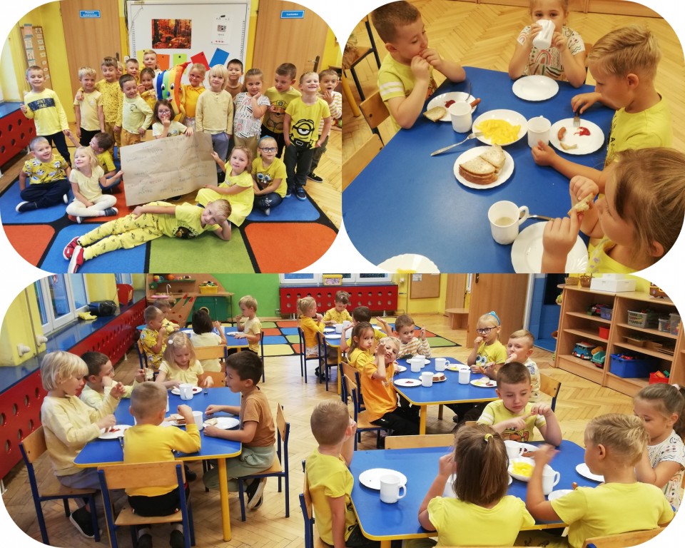 Dzieci w przedszkolu ubrane na żółto