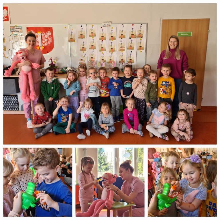 Zdjęcie grupowe grupy przedszkolnej z dentystką