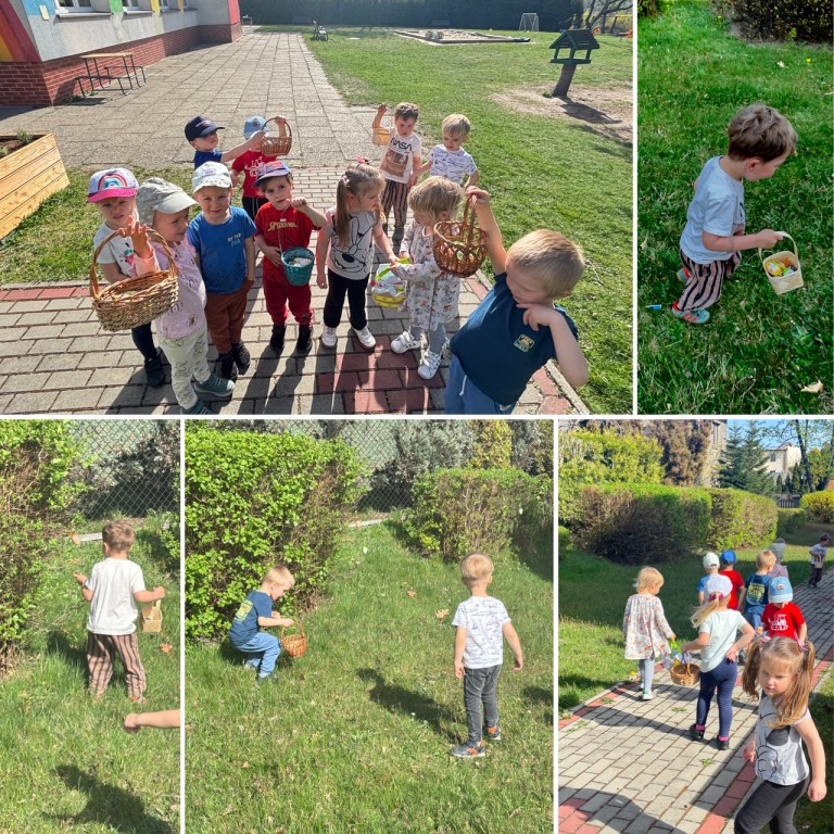 dzieci w poszukiwaniu jajek wielkanocnych w ogrodzie