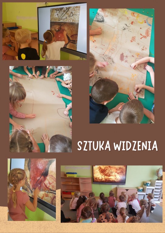 dzieci malują pastelami wysunki prehistoryczne