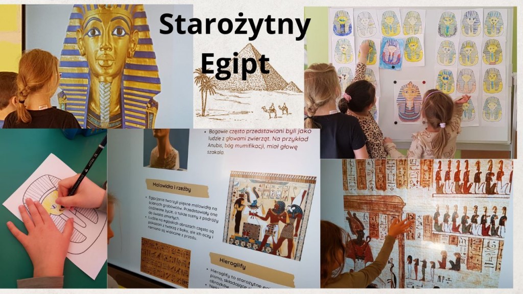 realizacja programu - dzieci oglądają zdjecia przedstawiające starożytny Egipt