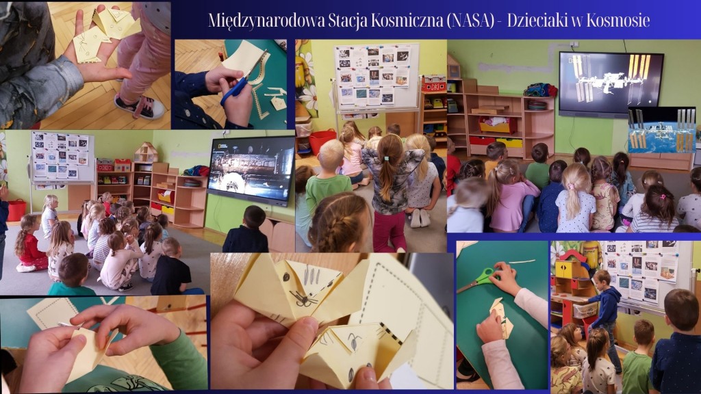 dzieci ogladaja stacje kosmiczna