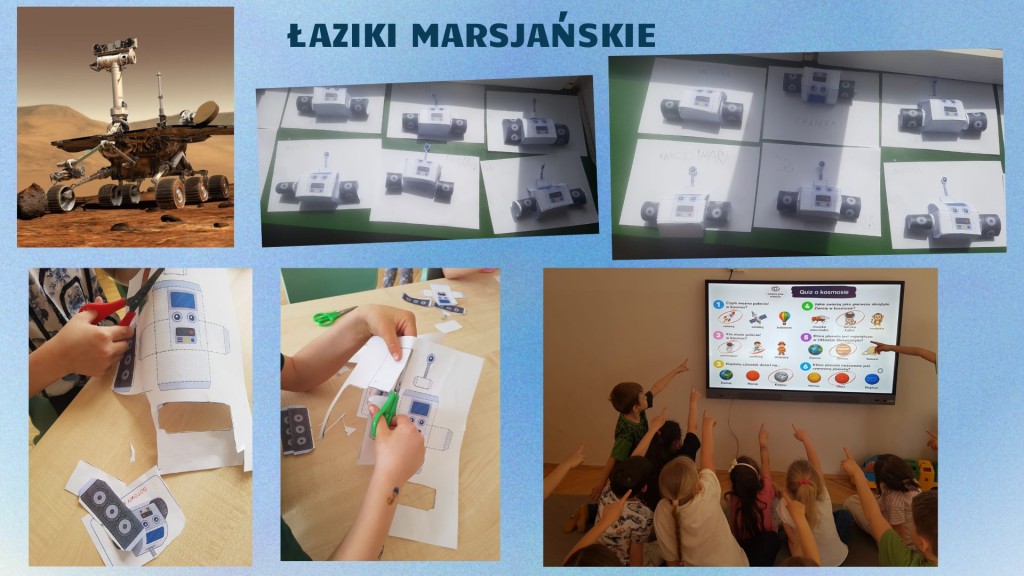dzieci wykonuja papierowe laziki