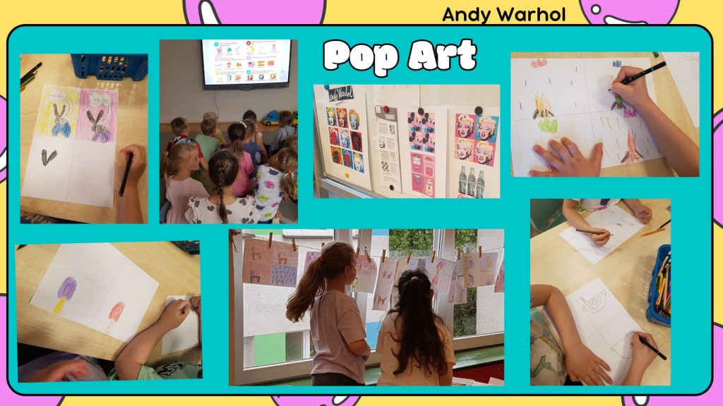 dzieci wykonuja obrazki w stylu pop art
