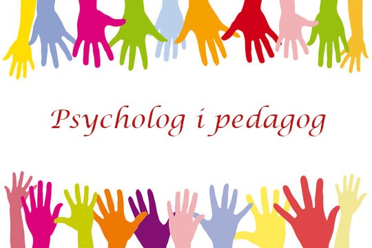 Napis psycholog i pedagog specjalny wśród kolorowych rączek