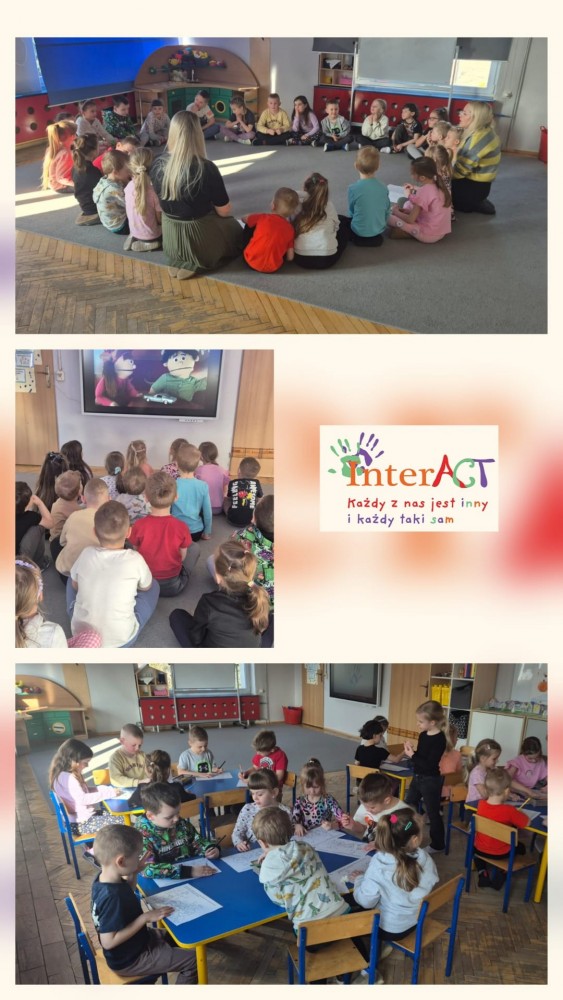 Zdjęcia w kolażu z zajęć realizowanych w grupie Bystrzaki