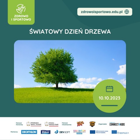 Plakat - drzewo, trawa, niebo, chmury.