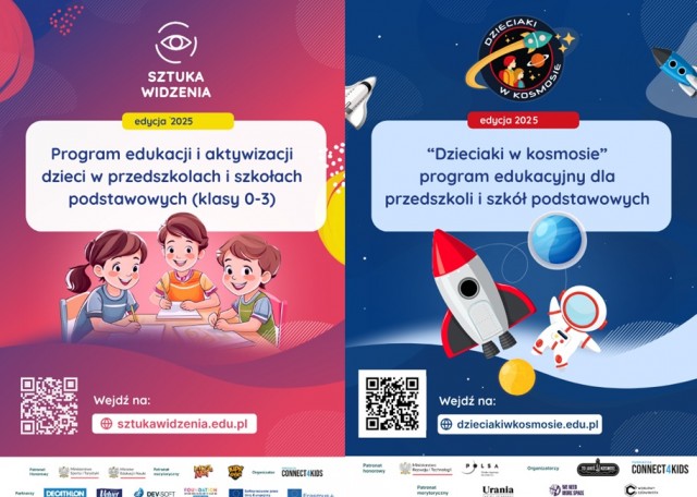 plakat promocyjny programów sztuka widzenia i dzieciaki w kosmosie